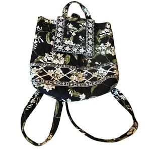 Vera BradleyVintage Black & White Floral Backpack Jasmine Drawstring VGC Vera Bradley Jasmine Black & White Floral Backpack Purse Bag  main image 2